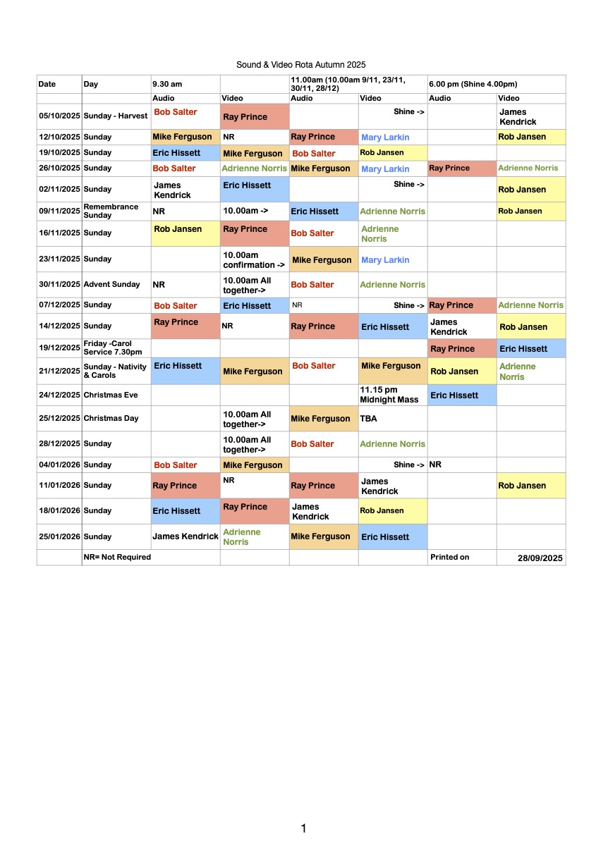 Sound & Video Rota Autumn 2025