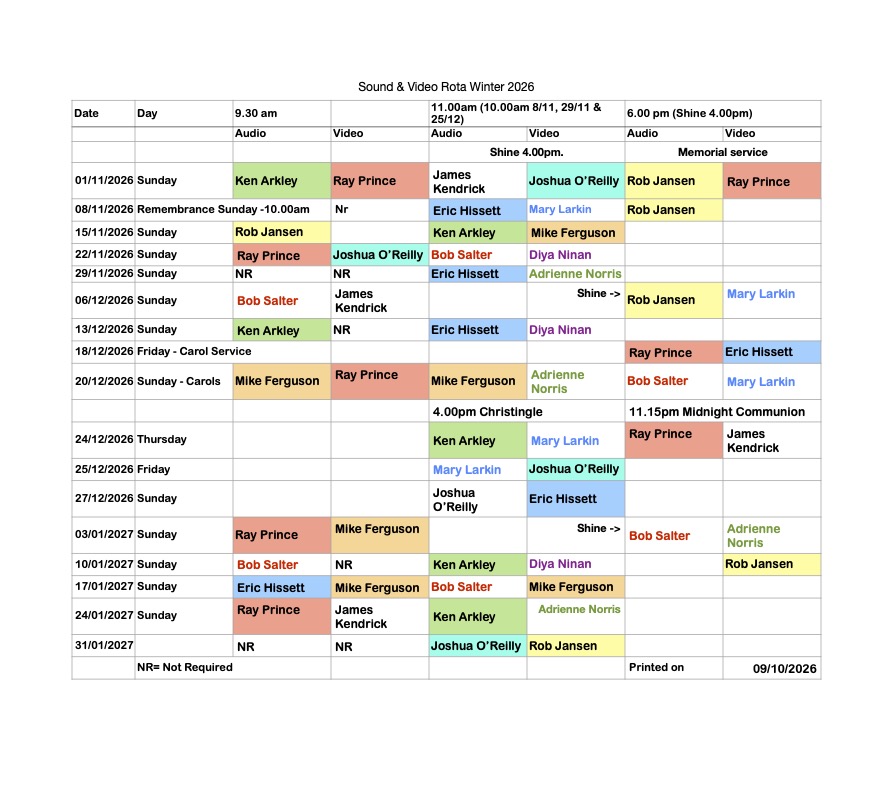 Sound & Video Rota Winter 2026